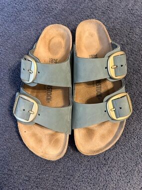 Birkenstock Double Strap Sandals in Sage with Gold Buckles
